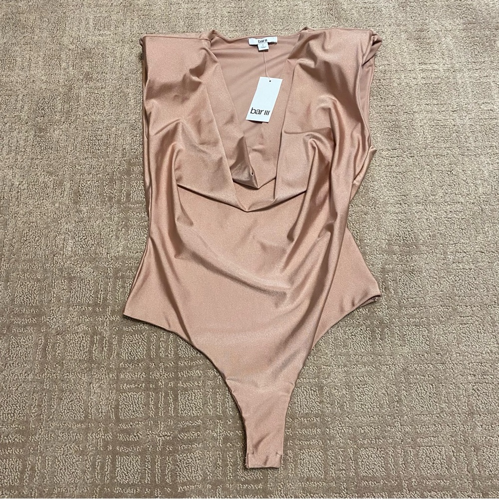 NWT {Bar lll} Cowlneck Shine Knit Bodysuit | Muted Blush ~ Size Small